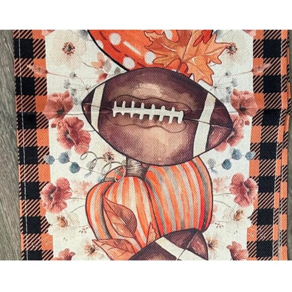 Fall Table Runner Pumpkin Football Decor Autumn Thanksgiving Decoration Cloth - Picture 6 of 8